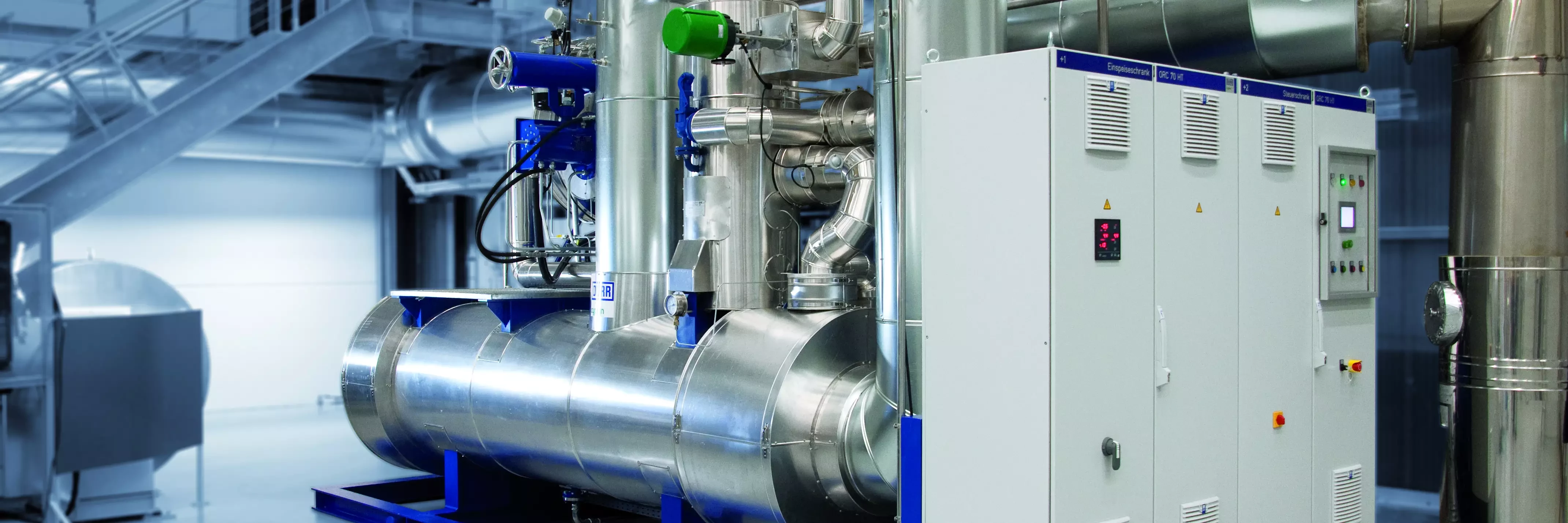 The 70 kW ORC plant in the Dürr Technology Center is operated with the waste heat produced by a thermal air purification plant for test and demonstration purposes. It can be viewed at Dürr in Bietigheim-Bissingen.